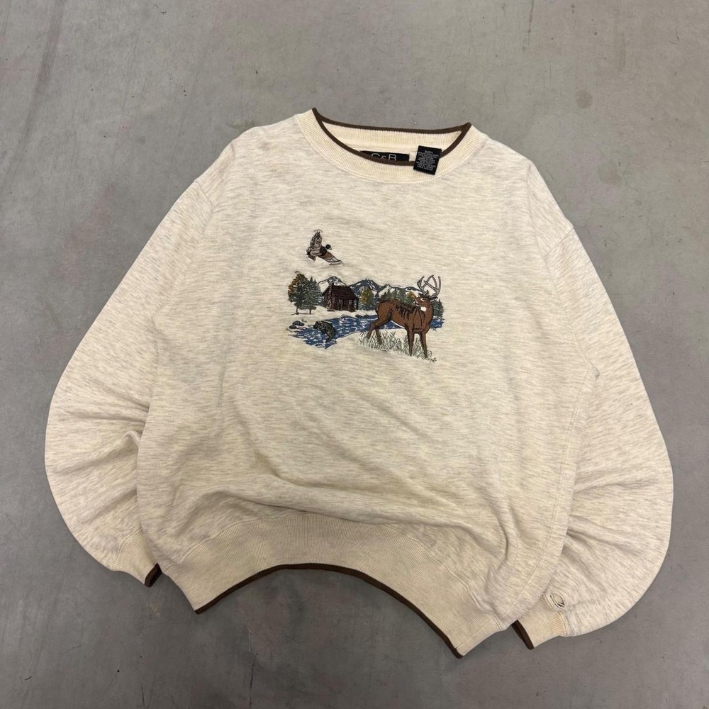 Vintage C&B Sport Croft & Barrow Embroidered Deer Cabin Sweatshirt Mens Small